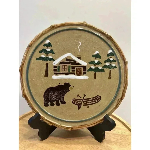 Sonoma"Lodge" Round Circle Trivet/Cheese/Hot Plate W/Cabin,Bear,Canoe 9" EUC - Picture 1 of 4